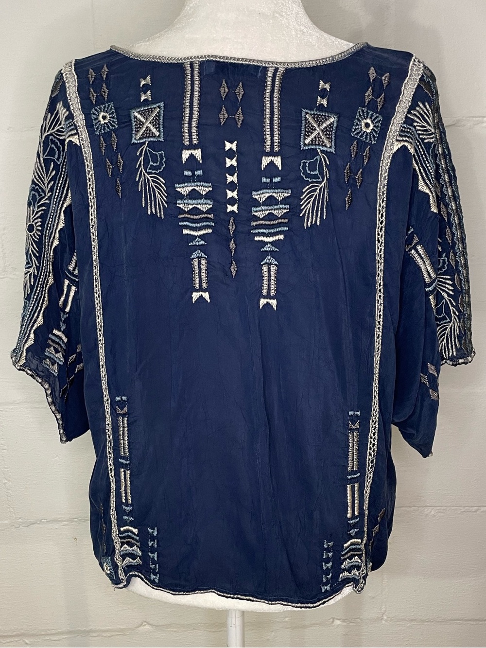 Johnny Was Navy Blue Embroidered Boho Tunic - Picture 3 of 4